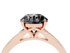 Fancy Black Round Cut Diamond Solitaire Ring Set in Rose gold with Pavé Accent Band and Classic Prong Setting