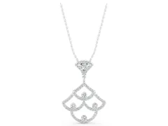 Pavé Round Diamond Fan Pendant Set in Silver with Prong Setting