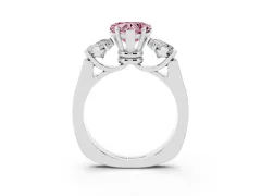 Fancy Pink Heart Cut Diamond Three-Stone Trellis Ring Set in White gold with Comfort Fit Band