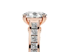 Oval Cut Diamond Channel Set Solitaire Engagement Ring Set in Rose gold with Prong Setting