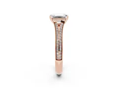 Emerald Cut Diamond Split Shank Pavé Engagement Ring Set in Rose gold with Prong-Set Center Stone