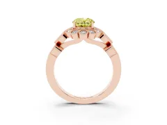 Fancy Yellow Oval Cut Diamond Solitaire Ring Set in Rose gold with Milgrain Pavé Heart Band