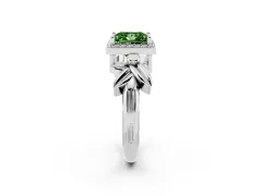 Fancy Green Princess Cut Diamond Halo Floral Band Ring Set in Platinum with Prong Setting