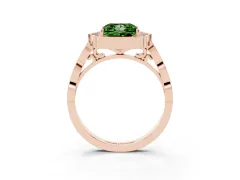 Fancy Green Princess Cut Diamond Halo Engagement Ring Set in Rose gold with Milgrain Band and Prong Setting