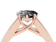 Fancy Black Heart Cut Diamond Solitaire Ring Set in Rose gold with Channel-Set Accent Stones and Prong Setting