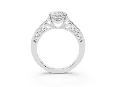 Princess Cut Diamond Halo Ring Set in Silver with Channel Set Band and Prong Setting