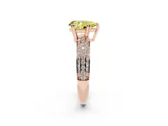 Fancy Yellow Pear Cut Diamond Solitaire Ring Set in Rose gold with Multi-Row Round Pavé Band and Prong Setting