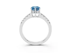 Fancy Blue Radiant Cut Diamond Solitaire Engagement Ring Set in Platinum with Pavé Band and Prong Setting