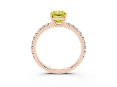 Fancy Yellow Radiant Cut Diamond Pavé Solitaire Engagement Ring Set in Rose gold with Prong Setting