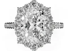 Oval Cut Diamond Halo Ring Set in Silver with Pavé Band and Prong Setting