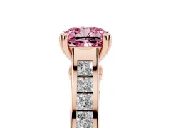 Fancy Pink Cushion Cut Diamond Channel Set Solitaire Engagement Ring Set in Rose gold with Prong Setting