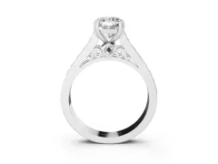 Cushion Cut Diamond Channel Set Solitaire Engagement Ring Set in Silver with Prong Setting