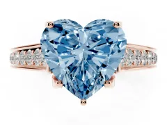Fancy Blue Heart Cut Diamond Solitaire Pavé Engagement Ring Set in Rose gold with Prong Setting