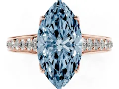 Fancy Blue Marquise Cut Diamond Solitaire Pavé Engagement Ring Set in Rose gold with Prong Setting