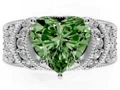 Fancy Green Heart Cut Diamond Milgrain Halo Pavé Engagement Ring Set in Platinum with Prong Setting