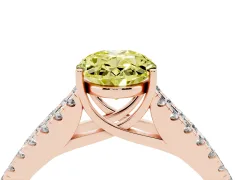 Fancy Yellow Oval Cut Diamond Split Shank Pavé Engagement Ring Set in Rose gold with Prong-Held Center Stone