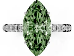 Fancy Green Marquise Cut Diamond Solitaire Engagement Ring Set in Silver with Pavé Band and Prong Setting