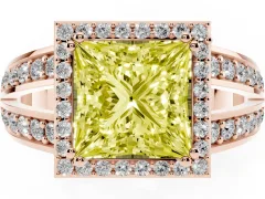 Fancy Yellow Princess Cut Diamond Halo Ring Set in Rose gold with Double Pavé Split Shank