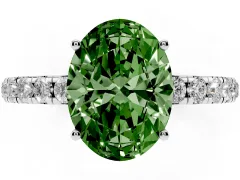 Fancy Green Oval Cut Diamond Pavé Solitaire Engagement Ring Set in White gold with Prong Setting
