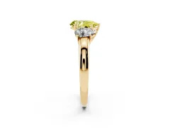 Fancy Yellow Pear Cut Diamond Three-Stone Ring Set in Yellow gold with Bold Center and Classic Band