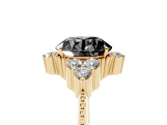 Fancy Black Round Cut Diamond Cluster Ring Set in Yellow gold with Beaded Band