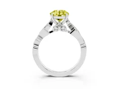 Fancy Yellow Round Cut Diamond Vine Band Solitaire Ring Set in Platinum with Milgrain Prong Setting