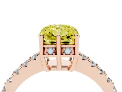 Fancy Yellow Radiant Cut Diamond Solitaire Engagement Ring Set in Rose gold with Pavé Band and Prong Setting