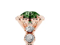 Fancy Green Round Cut Diamond Floral Halo Ring Set in Rose gold with Shared Prong Band