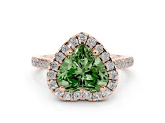 Fancy Green Heart Cut Diamond Cushion Halo Ring Set in Rose gold with Pavé Band