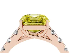 Fancy Yellow Asscher Cut Diamond Solitaire Ring Set in Rose gold with Cut-Down Micro Pavé Band and Prong Setting