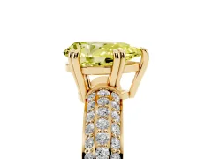 Fancy Yellow Pear Cut Diamond Solitaire Ring Set in Yellow gold with Multi-Row Round Pavé Band and Prong Setting