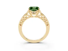Fancy Green Asscher Cut Diamond Halo Ring Set in Yellow gold with Channel Set Band and Prong Setting