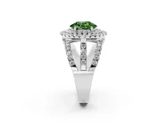 Fancy Green Oval Cut Diamond Double Halo Ring Set in Platinum with Round Pavé Split Shank