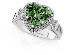 Fancy Green Heart Cut Diamond Halo Ring Set in White gold with Twist Band and Pavé Accents
