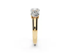 Cushion Cut Diamond Three-Stone Ring Set in Yellow gold with Plain Polished Band
