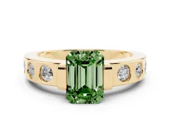 Fancy Green Emerald Cut Diamond Channel-Set Band Ring Set in Yellow gold with Bezel Prong Setting