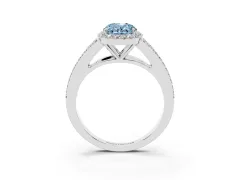 Fancy Blue Oval Cut Diamond Halo Split Shank Pavé Ring Set in Platinum with Prong Setting