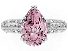 Fancy Pink Pear Cut Diamond Solitaire Ring Set in White gold with Multi-Row Round Pavé Band and Prong Setting