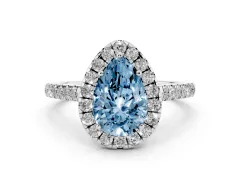 Fancy Blue Pear Cut Diamond Halo Pavé Engagement Ring Set in White gold with Prong Setting