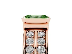 Fancy Green Emerald Cut Diamond Wide Channel Set Band Ring Set in Rose gold with Bezel Setting