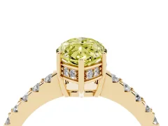 Fancy Yellow Marquise Cut Diamond Solitaire Engagement Ring Set in Yellow gold with Pavé Band and Prong Setting