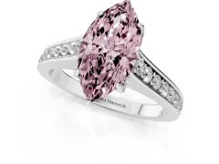 Fancy Pink Marquise Cut Diamond Solitaire Pavé Engagement Ring Set in White gold with Prong Setting