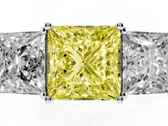 Fancy Yellow Princess Cut Diamond Three-Stone Ring Set in White gold with Textured Band