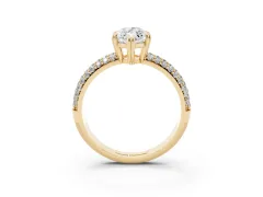 Marquise Cut Diamond Solitaire Ring Set in Yellow gold with Multi-Row Round Pavé Band and Prong Setting