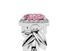 Fancy Pink Radiant Cut Diamond Halo Floral Band Ring Set in White gold with Prong Setting