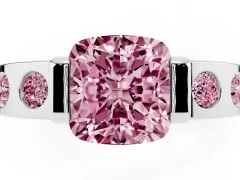 Fancy Pink Cushion Cut Diamond Channel-Set Band Ring Set in White gold with Bezel Prong Setting