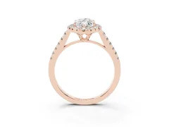 Marquise Cut Diamond Pavé Halo Engagement Ring Set in Rose gold with Pavé Band and Prong Setting