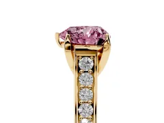 Fancy Pink Heart Cut Diamond Solitaire Pavé Engagement Ring Set in Yellow gold with Prong Setting