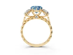 Fancy Blue Heart Cut Diamond Three-Stone Ring Set in Yellow gold with Braided Band