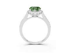 Fancy Green Heart Cut Diamond Halo Ring Set in White gold with Pavé-Lined Shoulders and Prong Setting